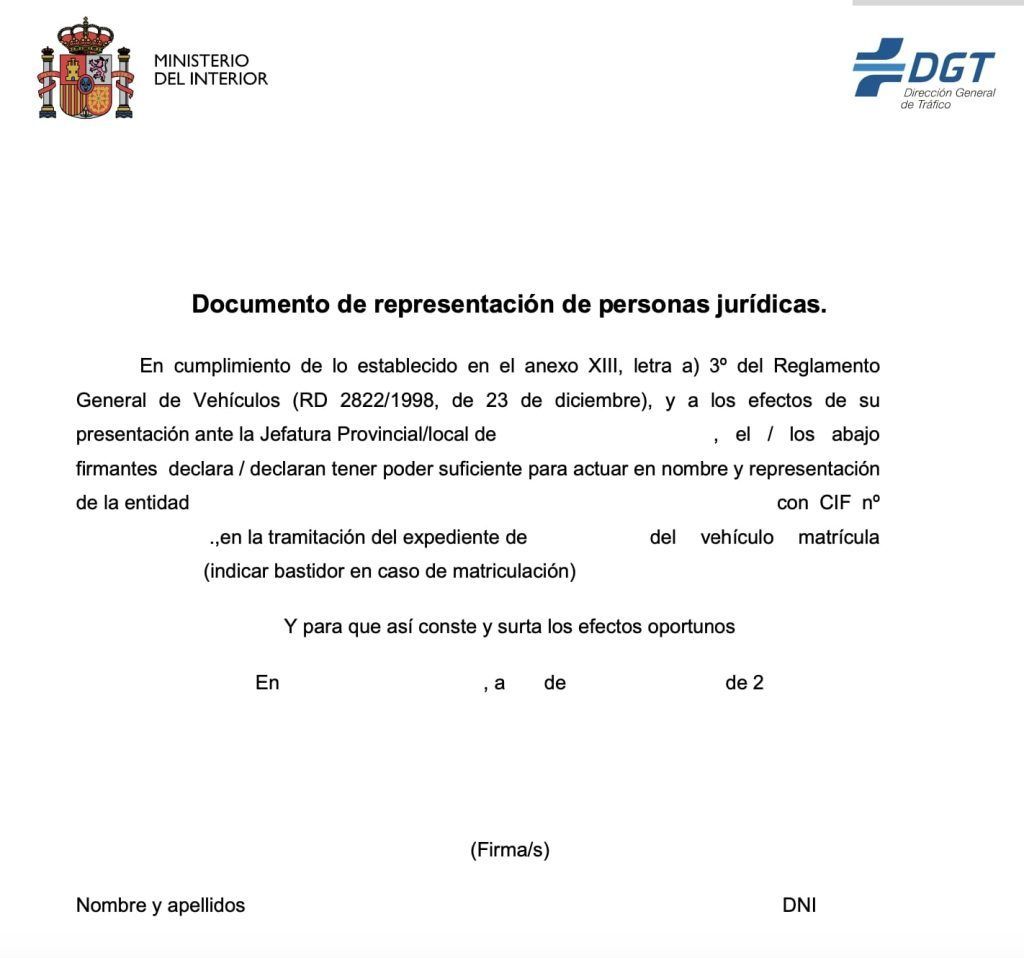 modelo de representación para baja de vehiculo de empresa