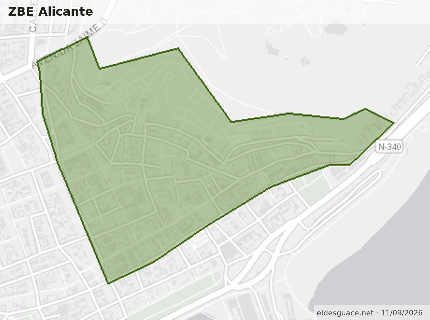 Mapa de la Zona de Bajas Emisiones de Alicante