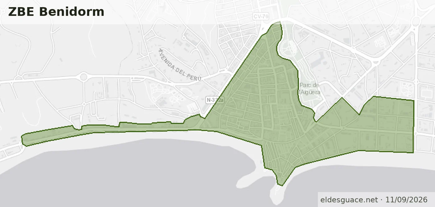 Mapa de la Zona de Bajas Emisiones de Benidorm