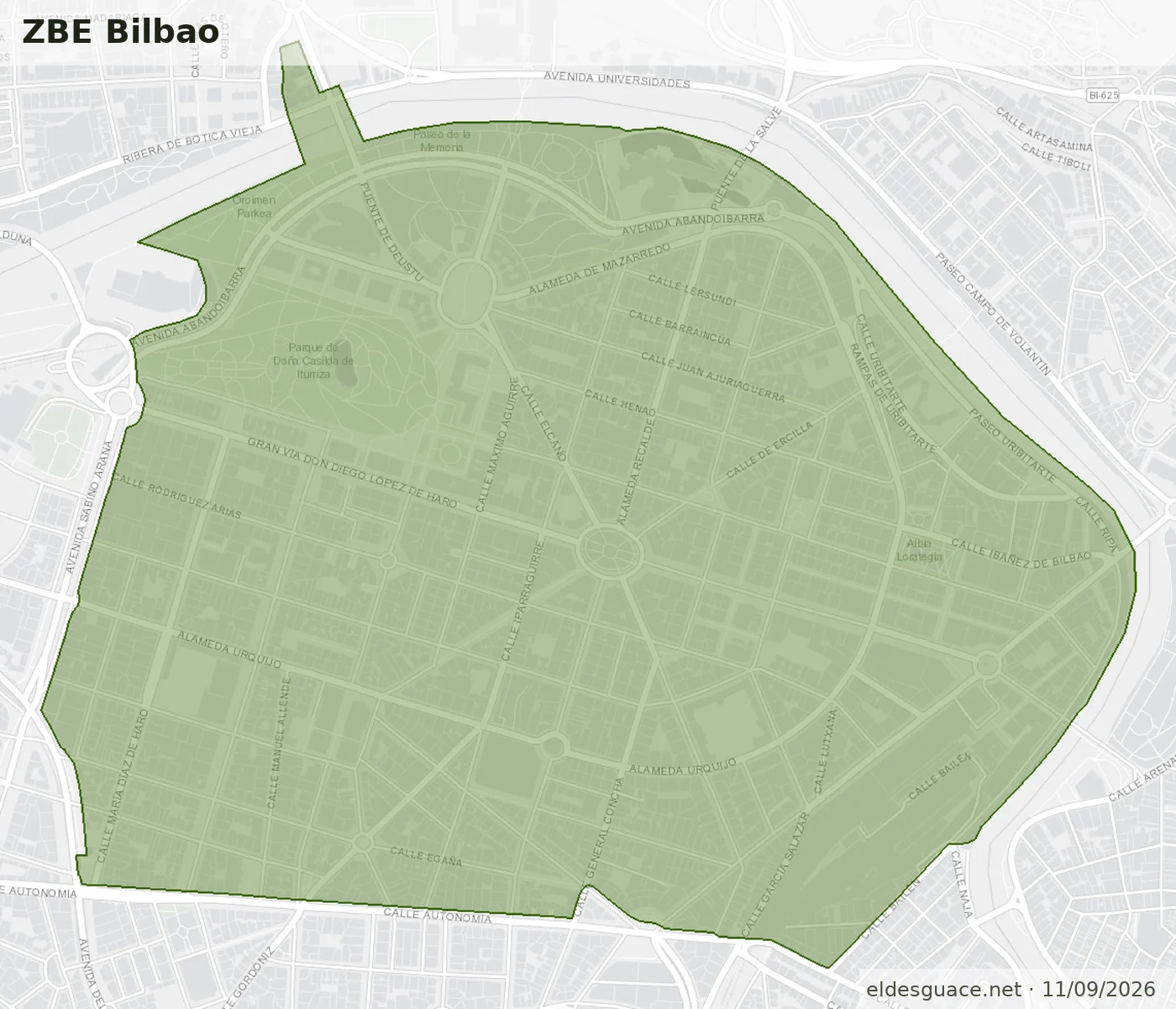 Mapa de la Zona de Bajas Emisiones de Bilbao