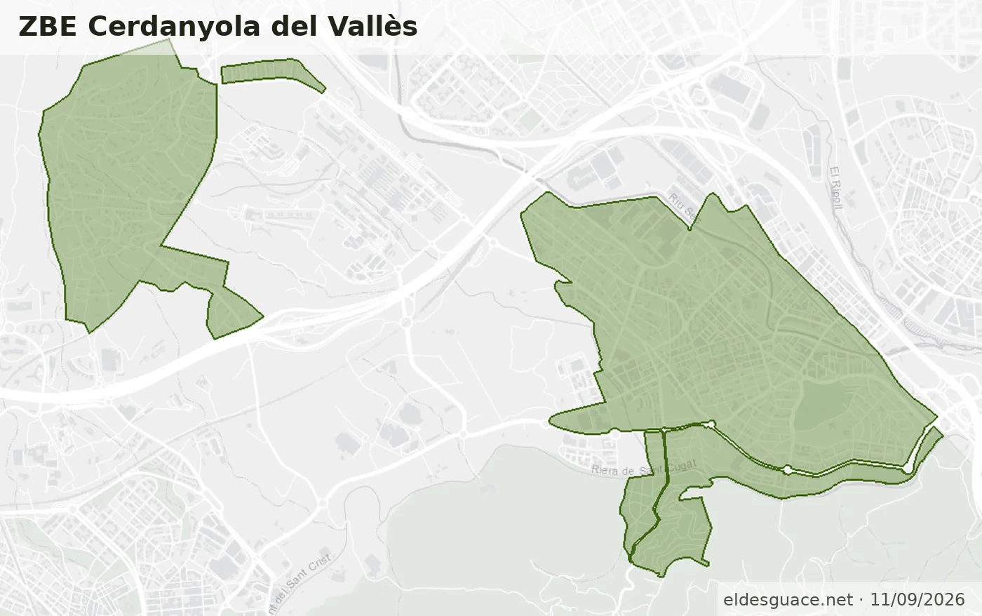 Mapa de la Zona de Bajas Emisiones de Cerdanyola del Vallès