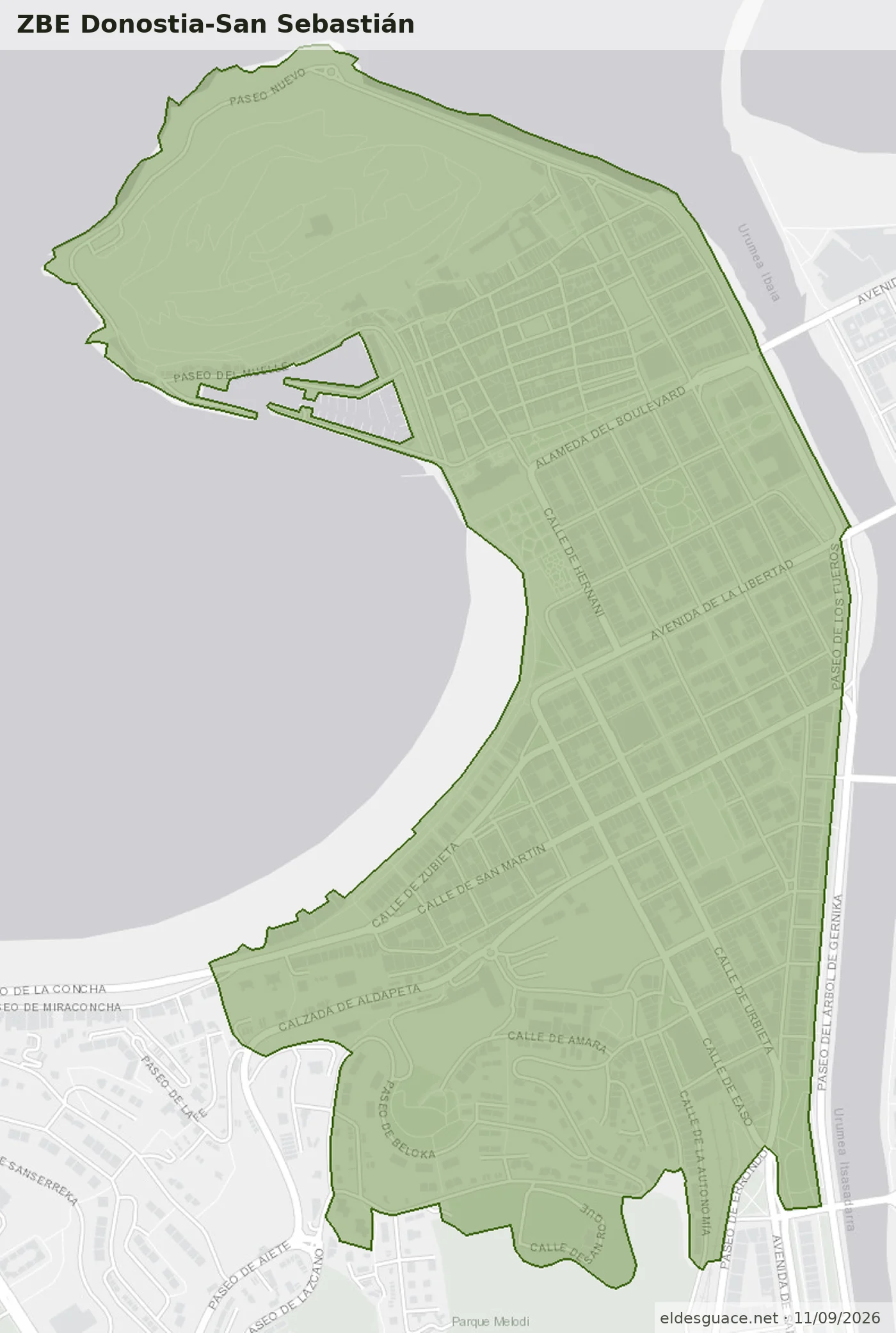 Mapa de la Zona de Bajas Emisiones de Donostia-San Sebastián
