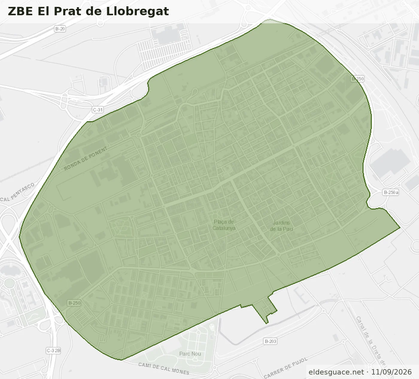 Mapa de la Zona de Bajas Emisiones de El Prat de Llobregat