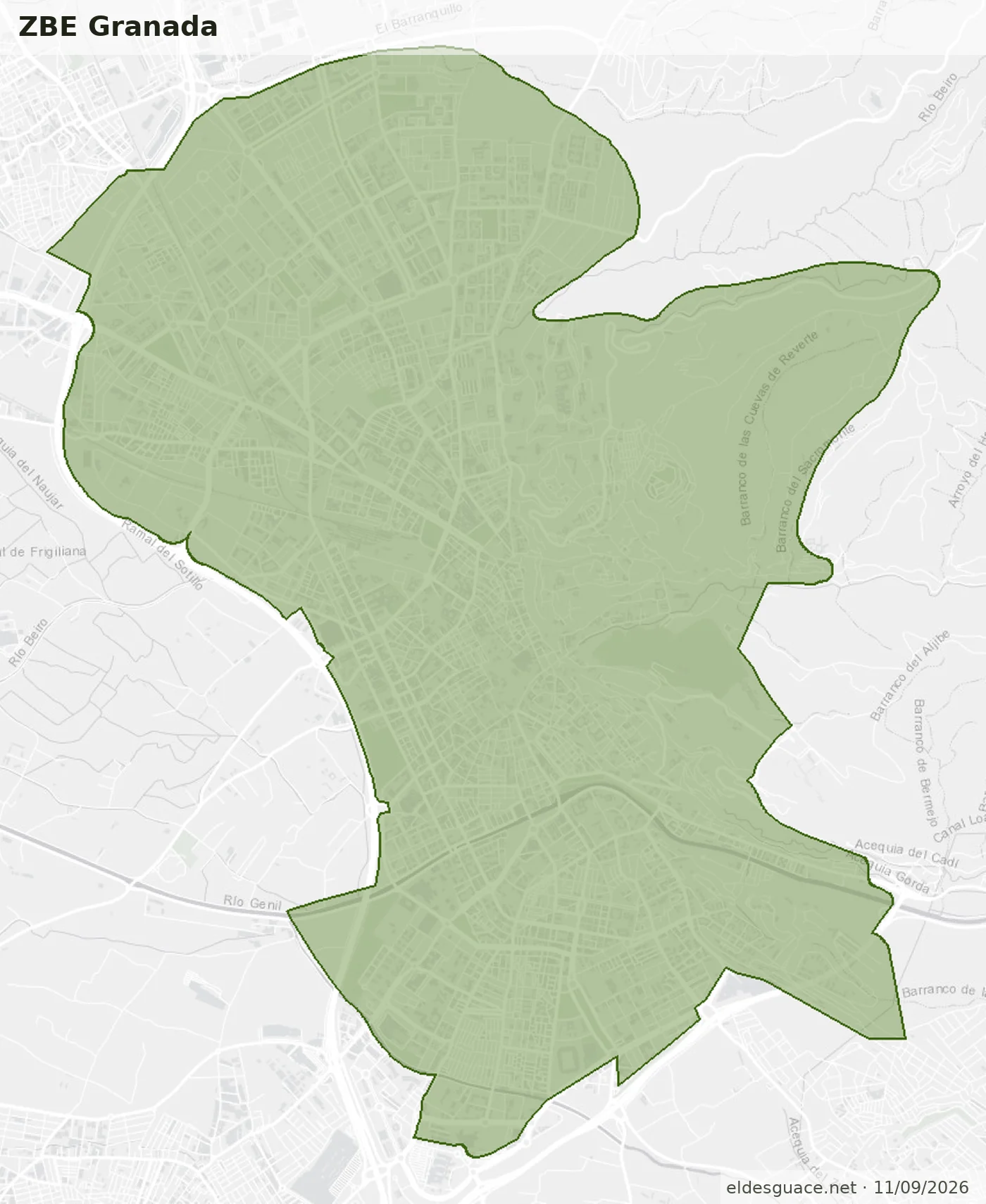 Mapa de la Zona de Bajas Emisiones de Granada
