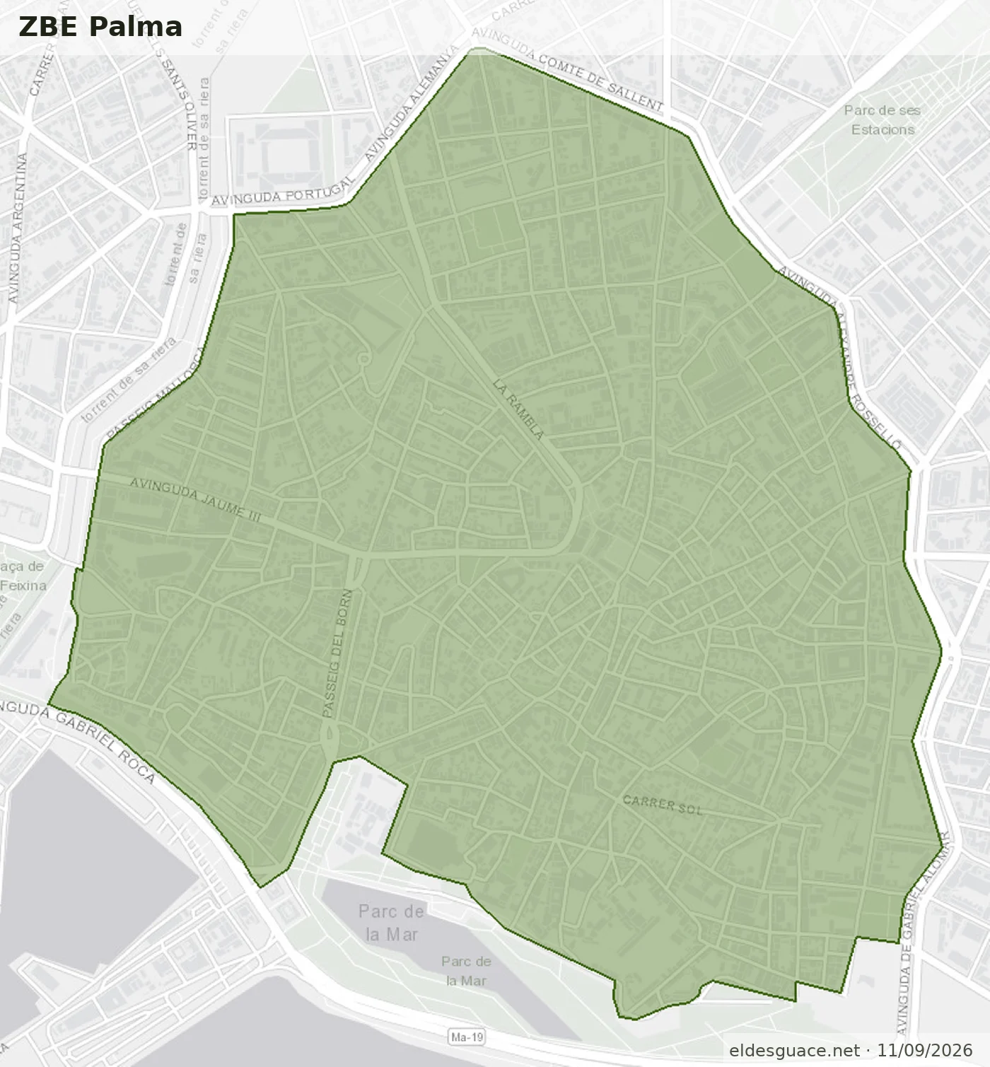 Mapa de la Zona de Bajas Emisiones de Palma