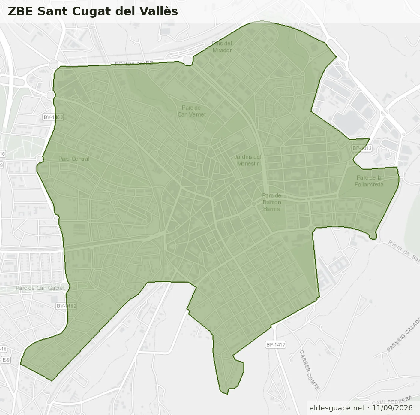 Mapa de la Zona de Bajas Emisiones de Sant Cugat del Vallès