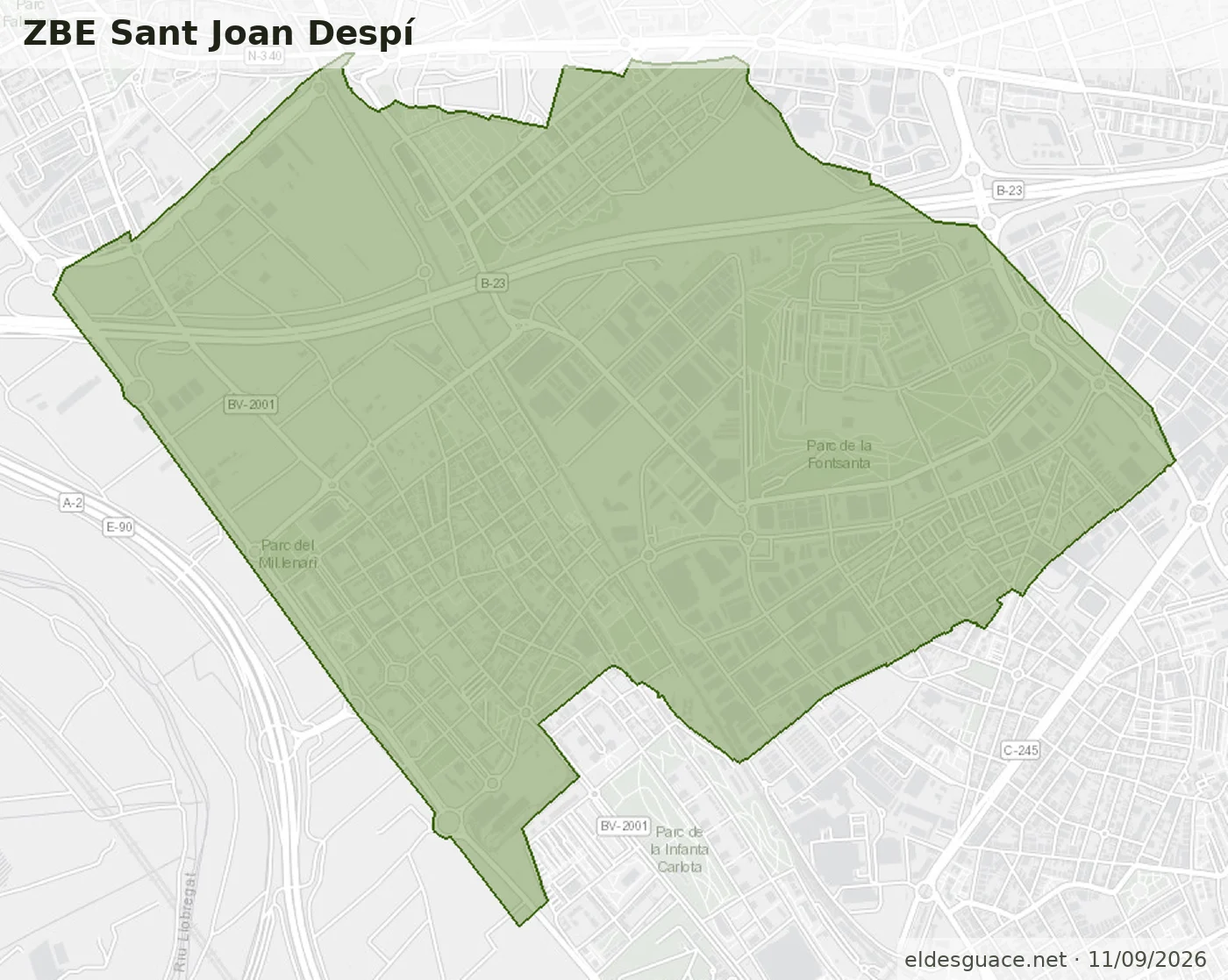 Mapa de la Zona de Bajas Emisiones de Sant Joan Despí