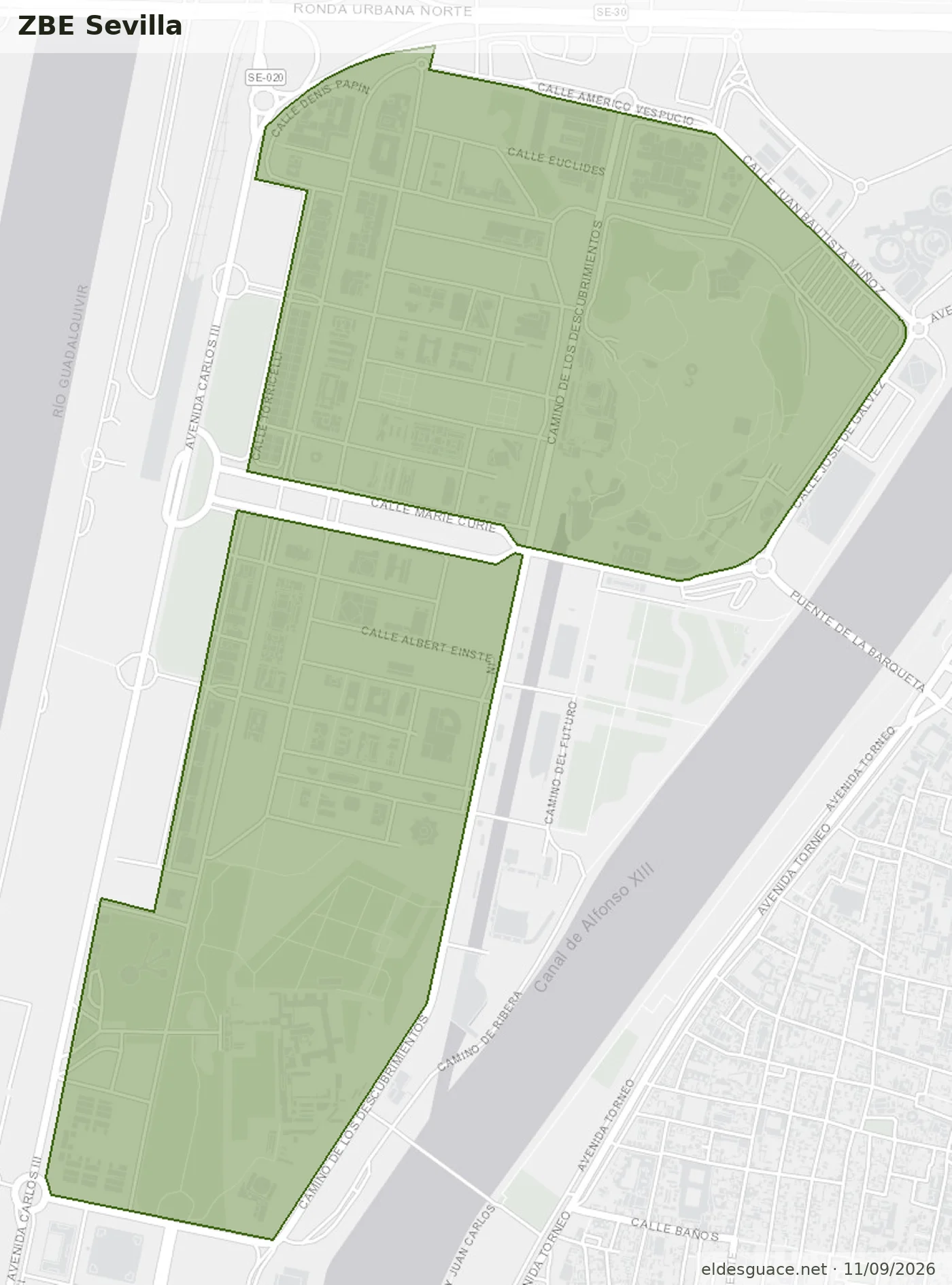 Mapa de la Zona de Bajas Emisiones de Sevilla